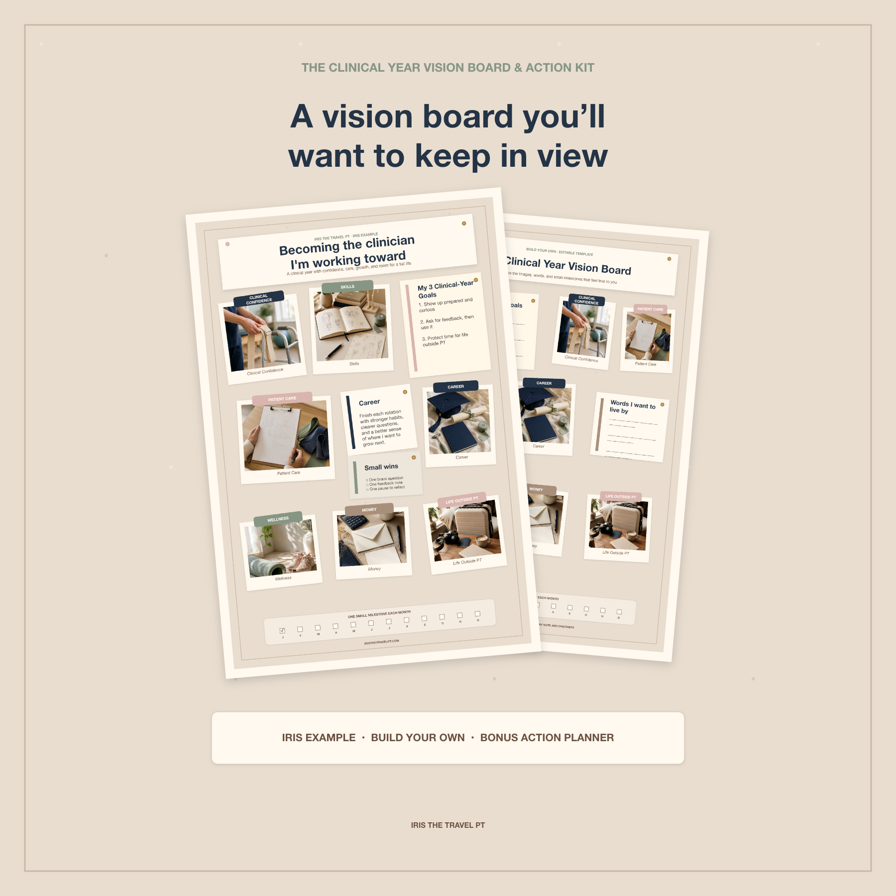 Clinical Year Vision Board and Action Kit preview for PT and DPT students
